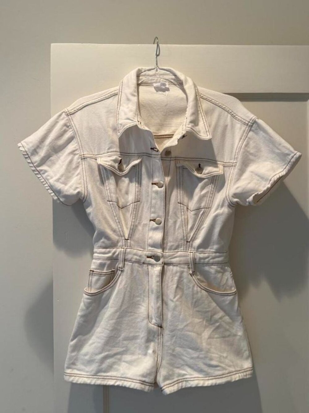 Lelis Women's White Jumpsuit with brown stitching